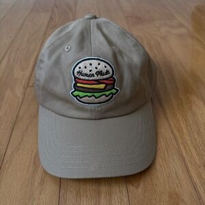 Human Made Burger Embroidered Baseball Cap Khaki Cotton Adjustable NWOT